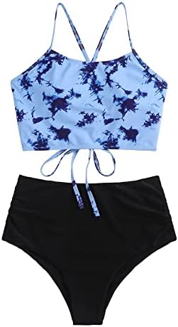 ZAFUL Women High Waisted Bikini Set Two Piece Tummy Control Wrap Swimsuit Lace Up Bathing Suit