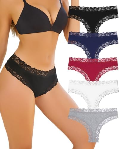 ALL OF SHE Unterhosen Damen Baumwolle Spitze Brazilian Baumwoll Unterwäsche | Hipster Panties 5er pack,Sexy Schlüpfer,Atmungsaktiv Frauen Unterhose, Ideal Für Verabredungen Und Den