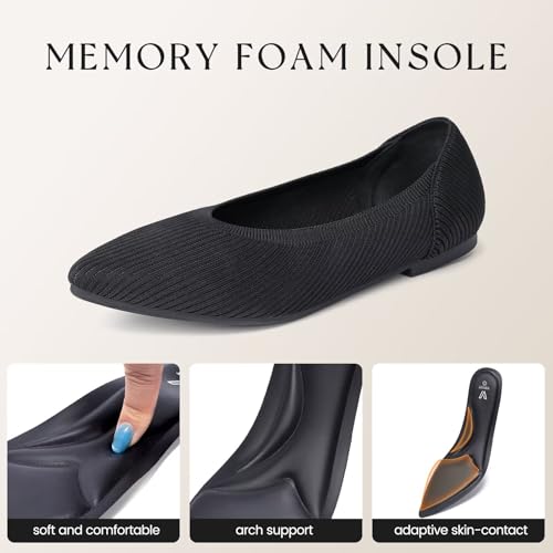 Vipost Women's Ballet Flats Foldable Knit Shoes Pointed Toe Slip On Lightweight Breathable for Work Travel Wedding Comfortable Dressy Flats Wide Width Options Coming Soon Black3