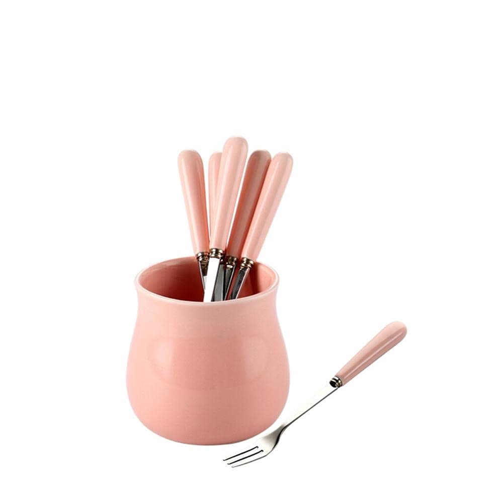 Fourchettes à dessert avec manche long ergonomique en céramique rose pour gâteaux
