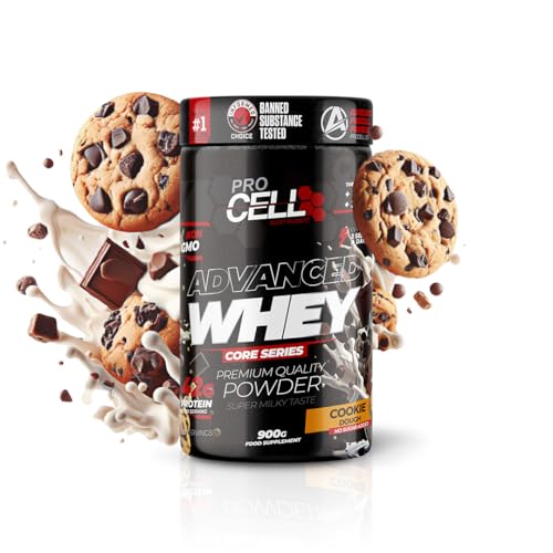 Procell Proteinas Whey Advanced 900g (Cookies) Zero Azúcar, 21g de Proteina, 30 Servicios - Whey Protein - Concentrado y Aislado de Suero - Proteinas para Masa Muscular en Polvo para Batidos