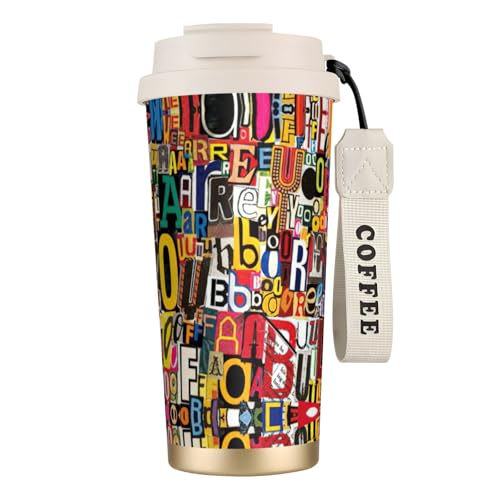 Zcmkjlg Taza de café de viaje de acero inoxidable al vacío con letra y número 316, taza de café a prueba de fugas, mantiene el calor durante horas
