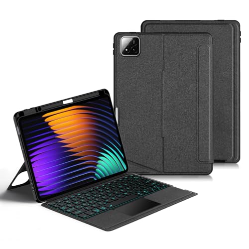 Funda con Teclado para Xiaomi Mi Pad 7/7 Pro 11.2' 2024, Contiene Ñ, 7 Colores Retroiluminación, Trackpad Multitáctil, Funda de Teclado BT Magnética Extraíble con Soporte para S-Pen