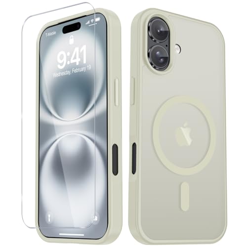 Image of YENAPOON for iPhone 17 Case, Matte Magnetic Phone Cover [with 1 Screen Protector] [Support for MagSafe] [Shockproof Military Grade Protection] Translucent Frosted Back, Cream White
