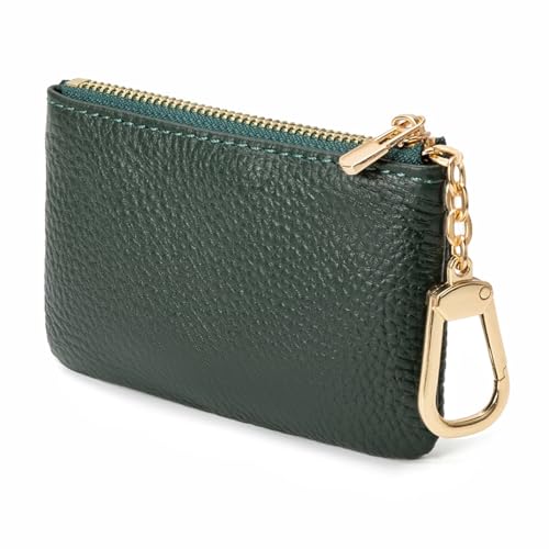 Image of Full Grain Leather Coin Purse with Key Chain - Small Change Purse Keychain Card Holder Keychain Pouch Small Keychain Wallet for Women and Men (Forest Green)
