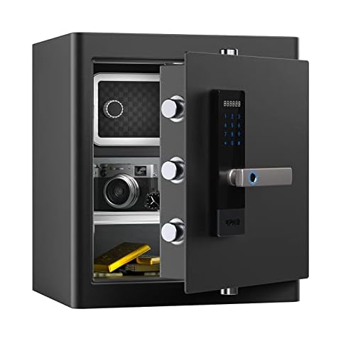 RPNB Deluxe Home Safe and Lock Box,Smart Touch Screen Biometric Fingerprint Security Safe Box with Voice Prompt,One-touch Unlock,Interior Box,Dual Warning,Suitable for Home Office Hotel,1.6 Cubic Feet Cover