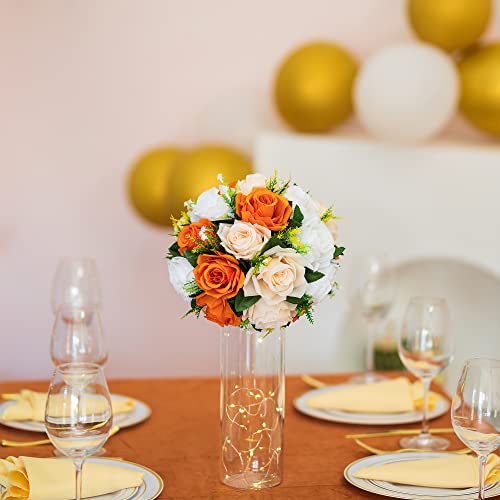 Flower Ball Centerpieces For Table: Blosmon 2 Pcs Fake Rose Flowers Orange Artificial Silk Floral Arrangement Center Piece Kissing Bouquet For Wedding Party Valentines Day Home Decor #TOP2