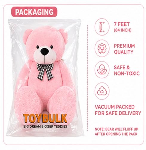 Image of Giant 7 Feet Pink Teddy Bear for Girls | Big Soft Plush Teddy Bear for Birthday, Valentine Gift, Anniversary | Large Size 210 CM Hugging Teddy Pink | Premium Cute Stuffed Soft Toy