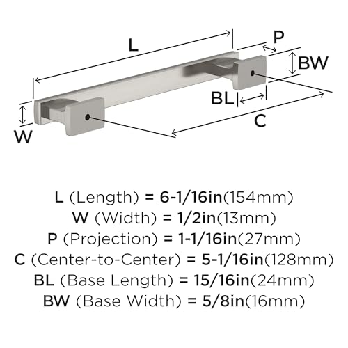 Image of Amerock 25 Pack 5-1 /16 inch Triomphe Satin Nickel Drawer Pull | 5-1 /16 inch (128mm) Center-to-Center Mounting Distance and 6-1 /16 inches Overall Length, Durable Zinc Cabinet Hardware