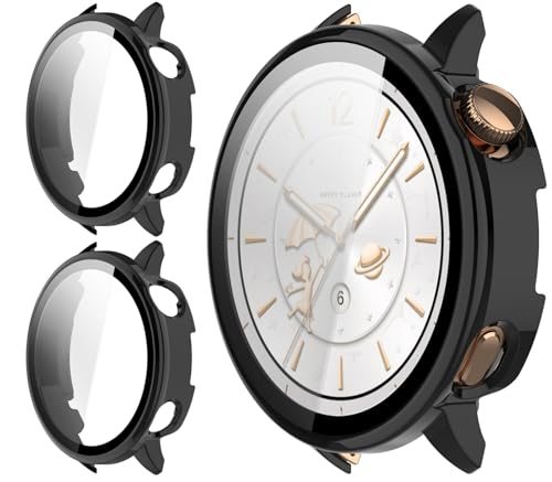 GIOPUEY Cover Compatibile con Oppo Watch X3 Mini/X2 Mini, [2 Pezzi] Pellicola Protettiva Vetro + Cornice in Plastica Rigida Custodia - black+black