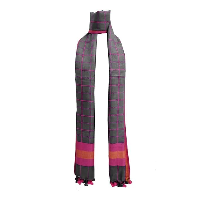 couture mania Women's Handloom Bhagalpuri Organic Linen Check Dupatta-picture-44