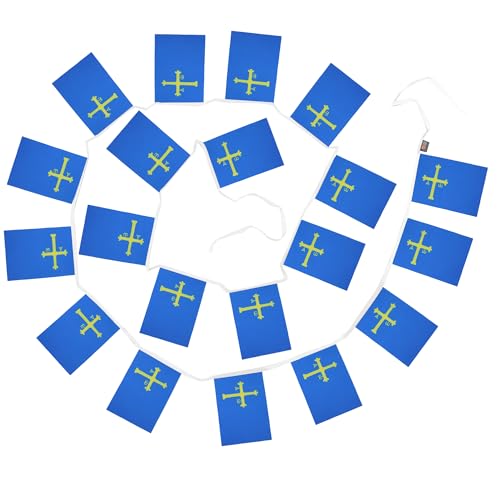 Image of AZ FLAG Asturias 6 meters BUNTING Flag 20 flags 9'' x 6'' - Spanish region of Principado de Asturias STRING flags 15 x 21 cm