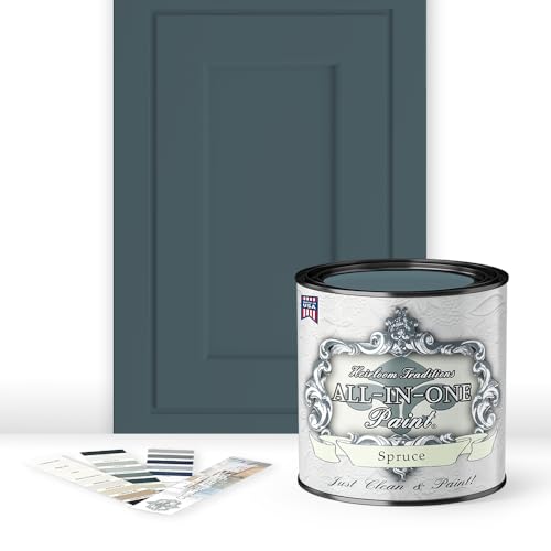 ALL-IN-ONE Paint, Spruce (gray green with slight blue undertone), Quart - Durable cabinet and furniture paint. Built in primer and top coat, no sanding needed. Includes our 30 featured color card.