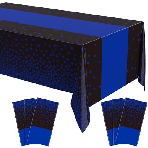 Image of Oudain 6 Pcs Blue and Black Tablecloth for Parties Plastic Dot Tablecloths Printed Table Runner Waterproof Disposable Rectangle Table Cover for Christmas Birthday Wedding Party, 54 inch x 108 inch