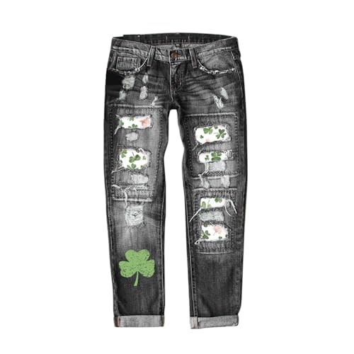 Jean décontracté femme imprimé saint avec denim déchiré tendance