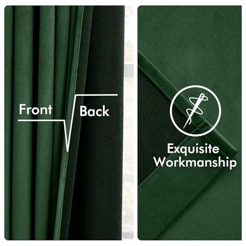 Image of MIULEE Velvet Curtains 50W x 84L 2 Panels Hunter Green Blackout Curtains | Luxury velvet fabric, pinch pleat design, back tab hooks, thermal insulated, blackout light blocking, for living room bedroom