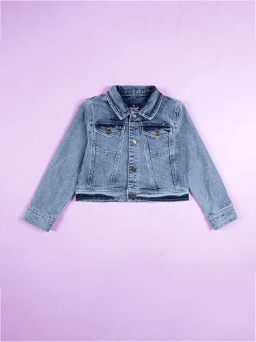 Image of Girls Full Sleeve Solid Crop Denim Jacket