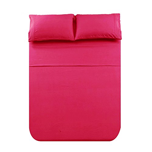 Honeymoon 1800 Brushed Microfiber Embroidered Bed Sheet Set, Ultra Soft, Queen - Hot Pink