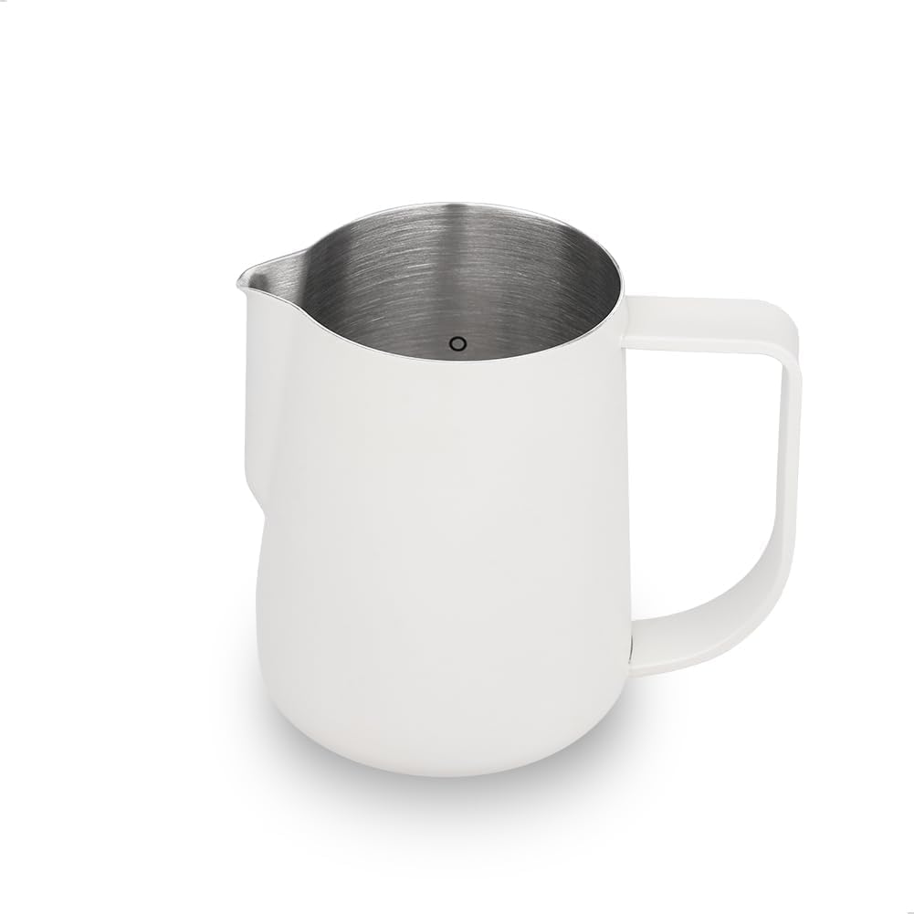 watchget Milk Frothing Pitcher 250ml/8oz Stainless Steel Espresso Steaming Pitcher Milk Coffee Cappuccino Latte Art Barista Steam Pitcher Milk Frothing Jug, White