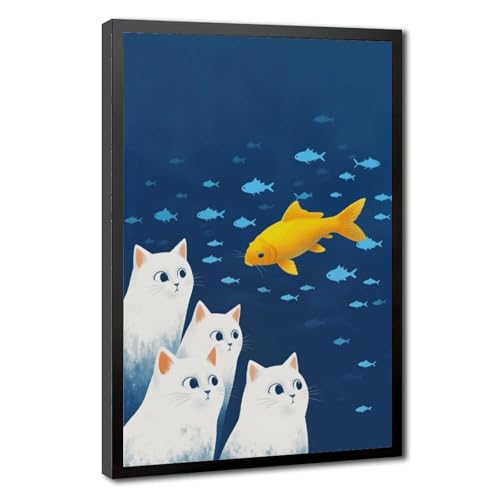 Poster d'illustration de chat fantaisiste sur toile décoration murale salon