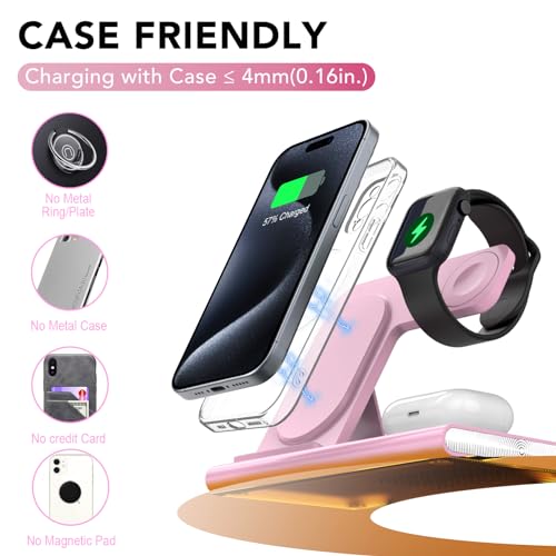 3-in-1 Apple Charging Station for iPhone, Apple Watch, and AirPods (Pink)