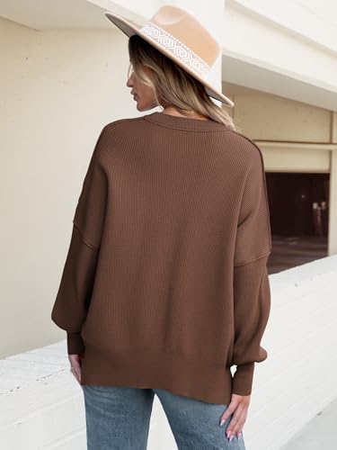Image of ANRABESS Women Oversized Sweaters Batwing Long Sleeve 2026 Fall Outfits Crewneck Casual Knit Side Slit Fashion Pullover Top