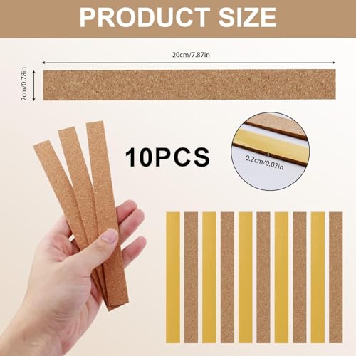 Shirene Selbstklebende Korkstreifen,10 Stück Korkstreifen für Pferde, selbstklebend zur Anpassung der Hutgröße für optimale Passform (200 x 20 x 2 mm),Hutband,Korkeinsatz für Hüte aus Filzstroh