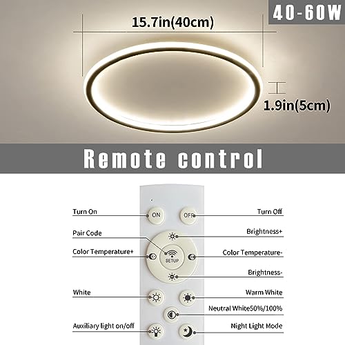 15.7 Inch Flush Mount Ceiling Light, 40-60W Round LED Ceiling Light Fixtures, Thin Modern Ceiling Lamp, Close to Ceiling Lights for Bedroom, Kitchen, Living Room, 3 Color Temperature Selectable by Matven - Used condition - Image 3