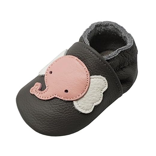 YALION Baby Weiche Leder Lauflernschuhe Krabbelschuhe Hausschuhe Lederpuschen Elefant Dunkelgrau (EU 22/23=L, Dunkelgrau)
