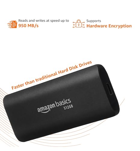 Image of amazon basics 512 GB Portable SSD | Type C Compatible NVMe Drive | Upto 950 MB /s | PC, Mac and Smartphone Compatible