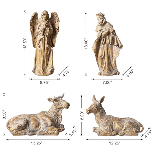 Image of Glitzhome Nativity Set for Christmas Indoor Decorations, 10-Piece Large Bronze Nativity Figurines Sets 18.5 inch x 50 inch, Resin Tabletop Scenes Figures Xmas Collectibles Figurine Statue Holiday Decor