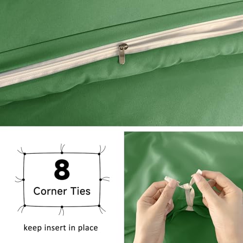 Image of Mejoroom Green Duvet Cover Queen Size - Queen Duvet Cover Set - Soft and Breathable Comforter Cover with Zipper Closure, 3Pieces, 1 Duvet Cover (90x90) and 2 Pillow Cases(20x26)