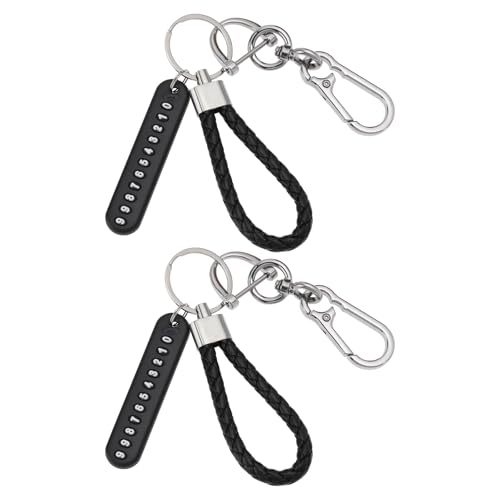 SG Store 2sets Leather Braided Rope Car Key Chain with Phone Number Plate Anti-Lost Horseshoe Buckle for DIY Car Keyring Accessories with Screwdriver, Black
