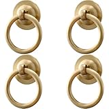 RZDEAL 4 Pack Solid Brass Cabinet Pulls Ring Drawer Pulls, Gold Kitchen Cabinet Handles Brass Brushed Drawer Handles