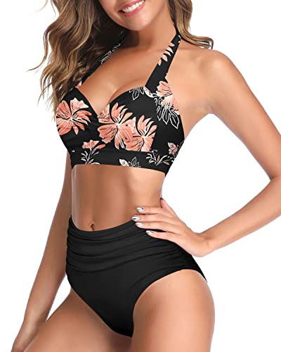 Image of Tempt Me Women Two Piece Swimsuit High Waisted Bikini Halter Vintage Retro Bathing Suit Push up Swimwear