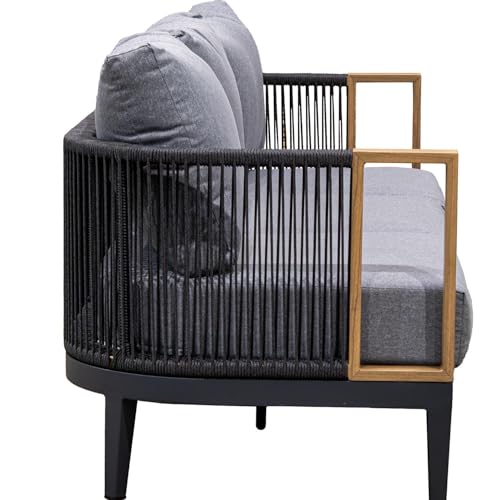 Sofa-Set Couchtisch und 2 Sessel aus Polyester und Aluminium in Schwarz und Grau, Sessel: 74 x 74 x 66 cm, Sofa: 198 x 74 x 66 cm, Tisch: 128 x 60 x 41 cm