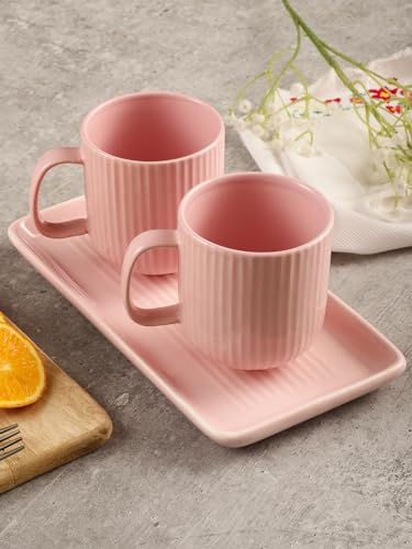 Image of Miah Decor Ceramic Coffee Mugs Set with Serving Platter, Handmade Stoneware