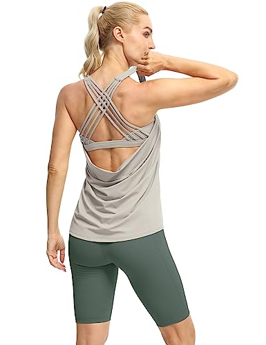 Image of icyzone Women's Open Back Workout Athletic Yoga Tank Tops with Built in Bra