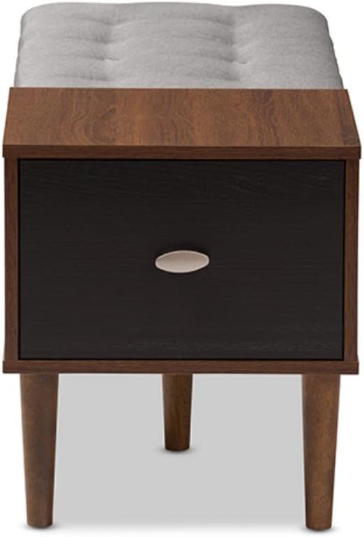 Baxton Studio Merrick Bench Shoe Rack Cabinet Brown//Medium Wood/Mid-Century/Fabric Polyester 100%"/Engineered Wood/Faux Wood Veneer/Powder Coated Vinyl (Legs)/Foam