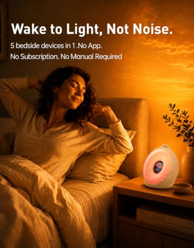 Image of DEKALA Sunrise Alarm Clock for Heavy Sleepers with Pulse Wake, Sunset Sound Machine with Breathing Ambient Light, Loud Alarm for Bedrooms, Wake Up Light, Digital Color Display & 7 Themes, No App
