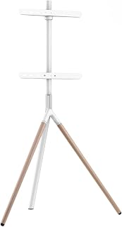 TV Floor Stand For 45-65 Inch - Tripod TV Stand Of Steel, Swivel TV Stand Up To 40Kg, With Cable Management, White And Wood