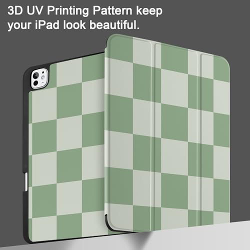 MEEgoodo Case for M5 iPad Pro 13 inch 2025/M4 iPad Pro 13 inch Case 2024, Tablet Cover with Trifold Stand + Pencil Holder + Auto Wake/Sleep + Soft TPU Back Cover, Green Checkered by MEEgoodo - Image 7