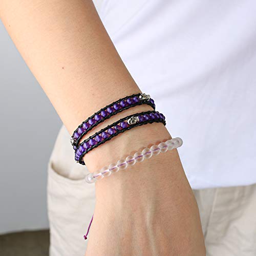 Kelitch Skull Purple Jasper Beads Bracelet For Women Braided Black Leather Bracelets Punk Cuff Bracelets #TOP5