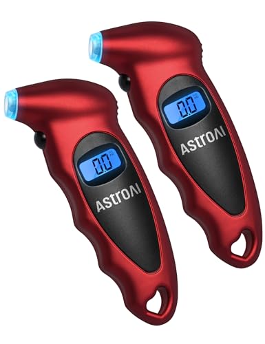 Image of AstroAI Digital Tire Pressure Gauge, Industrial Tire Gauge Calibrated to ANSI B40.7 + /-1PSI, AAA Batteries, for Light Trucks, Pickup Trucks, SUVs, Cars, Red, 2Pack