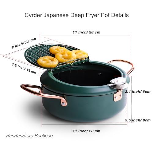 Cyrder Deep Fryer Pot, 4.3L/11 Inch Japanese Tempura Frying Pot with Fahrenheit Thermometer, Nonstick Carbon Steel Oil Fryer, for Tempura/Frech/Fish/Chicken Fries, Easy Clean, Green by Cyrder - Image 6