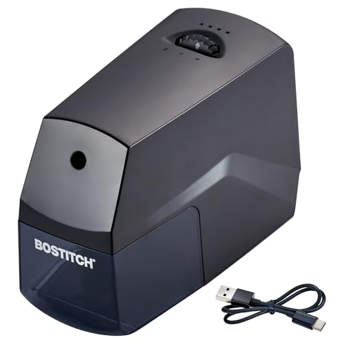 Bostitch Portable Rechargeable Battery Horizontal Pencil Sharpener Helical Blade for No.2/Colored Pencils, Black by Bostitch - Used condition - US$17.06