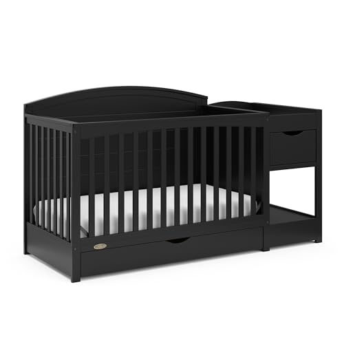 Graco Bellwood 5-in-1 Convertible Crib & Changer with Drawer (Black) – GREENGUARD Gold Certified, Full-Size Storage Drawer, Converts to Toddler Bed and Full-Size Bed