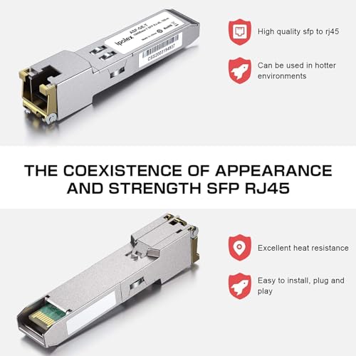 Image of ipolex 10 /100 /1000BASE-T Copper SFP to RJ45 Transceiver, Auto-Negotiation Gigabit Mini-GBIC RJ45 SFP Module, Compatible with Cisco GLC-T(10 /100 /1000), SFP-GE-T(10 /100 /1000Mbps), up to 100M Over Cat5e