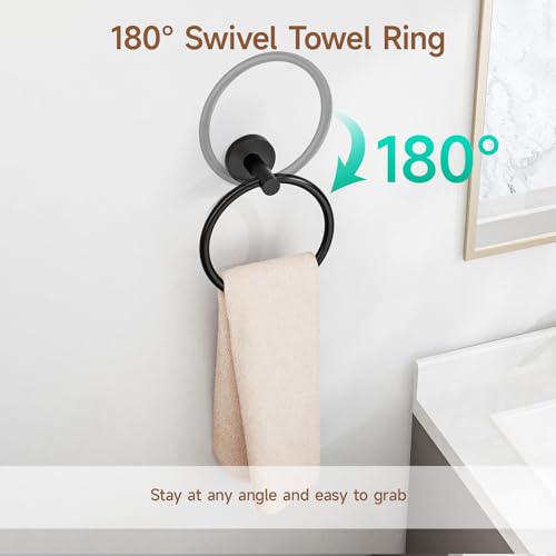 USHOWER Matte Black Bathroom Hardware Set, Modern 18-Inch Towel Bar Set Wall Mounted, Durable SUS304 Stainless Steel Bathroom Accessories Set, 4-Piece - Thumbnail 4