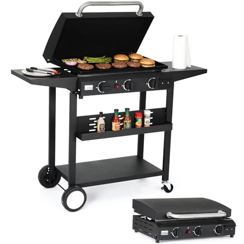 WARMOUNTS 3 Burner Propane Gas Grill, Portable Flat Top Grill